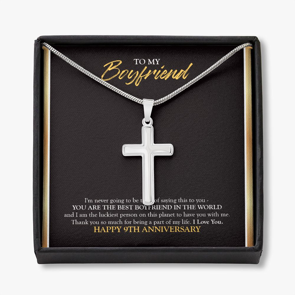 Luckiest Person On This Planet stainless steel cross necklace front