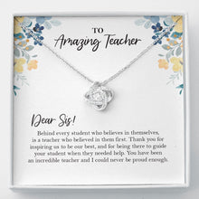 Load image into Gallery viewer, Behind Every Student love knot necklace front
