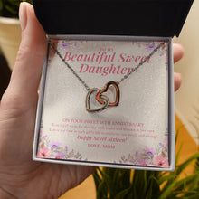 Load image into Gallery viewer, Every Girl Waits For This Day interlocking heart necklace in hand

