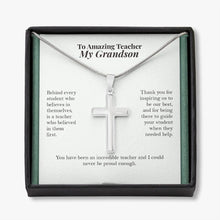 Load image into Gallery viewer, Behind Every Student stainless steel cross necklace front
