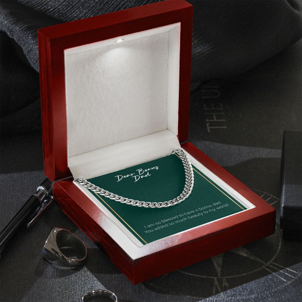 Added So Much Beauty cuban link chain silver premium led mahogany wood box
