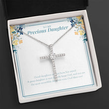 Load image into Gallery viewer, Not Born But Raised cz cross necklace close up
