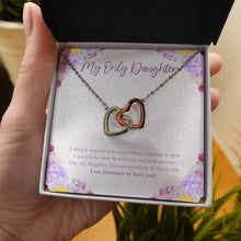 Load image into Gallery viewer, Fortunate To Have You interlocking heart necklace in hand
