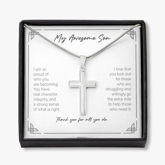 Proud Of Who You Are stainless steel cross necklace front