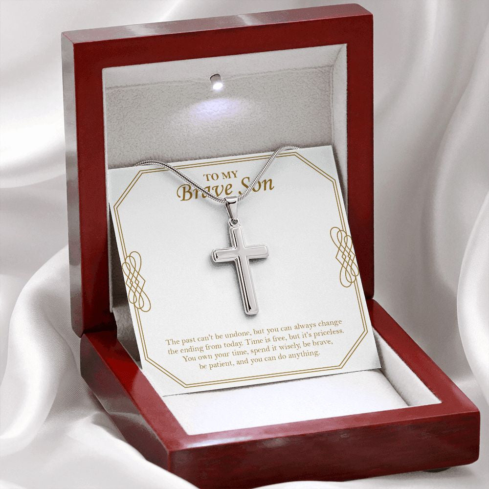 Free But Priceless stainless steel cross premium led mahogany wood box