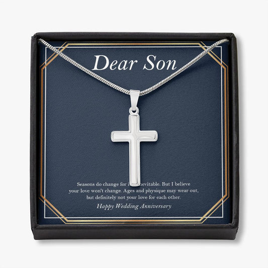 Love Won't Change stainless steel cross necklace front