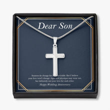 Load image into Gallery viewer, Love Won&#39;t Change stainless steel cross necklace front

