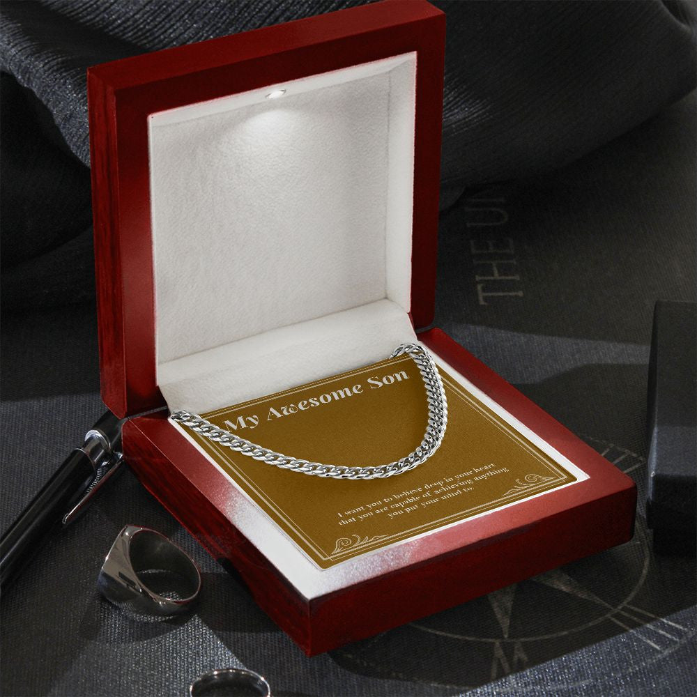 Deep In His Heart cuban link chain silver premium led mahogany wood box