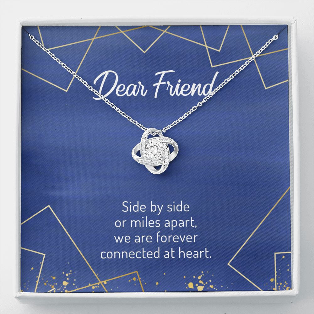Side By Side Or Miles Apart love knot necklace front
