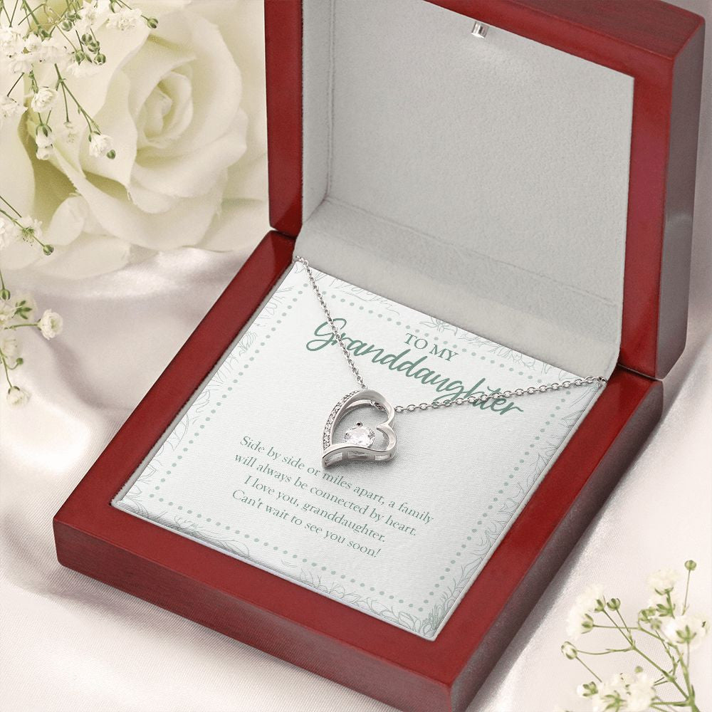 Always Connected By Heart forever love silver necklace premium led mahogany wood box