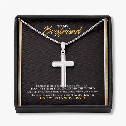Never Get Tired stainless steel cross necklace front