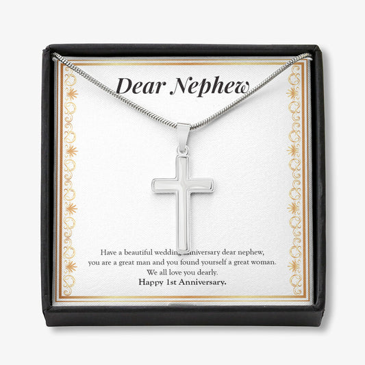 A Great Man stainless steel cross necklace front