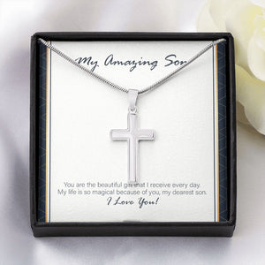 Life Is So Magical stainless steel cross yellow flower