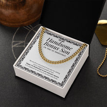 Load image into Gallery viewer, Magical Example Of Love cuban link chain gold box side view
