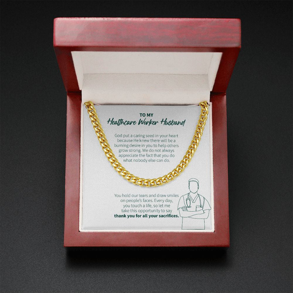Caring Seed In Your Heart cuban link chain gold mahogany box led
