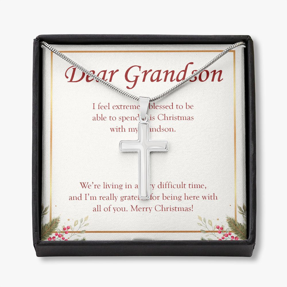 Extremely Blessed stainless steel cross necklace front