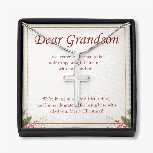 Extremely Blessed stainless steel cross necklace front