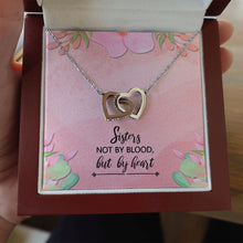 Load image into Gallery viewer, Sisters Not By Blood interlocking heart necklace luxury led box hand holding
