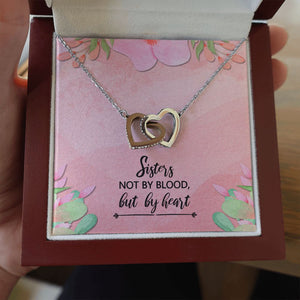 Sisters Not By Blood interlocking heart necklace luxury led box hand holding