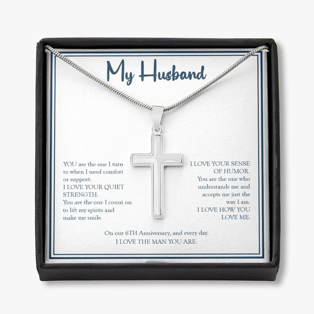 I Love The Man You Are stainless steel cross necklace front