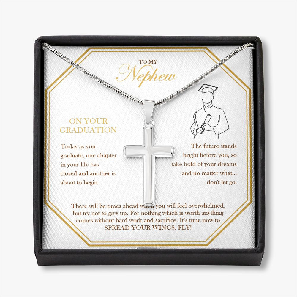Spread Your Wings stainless steel cross necklace front