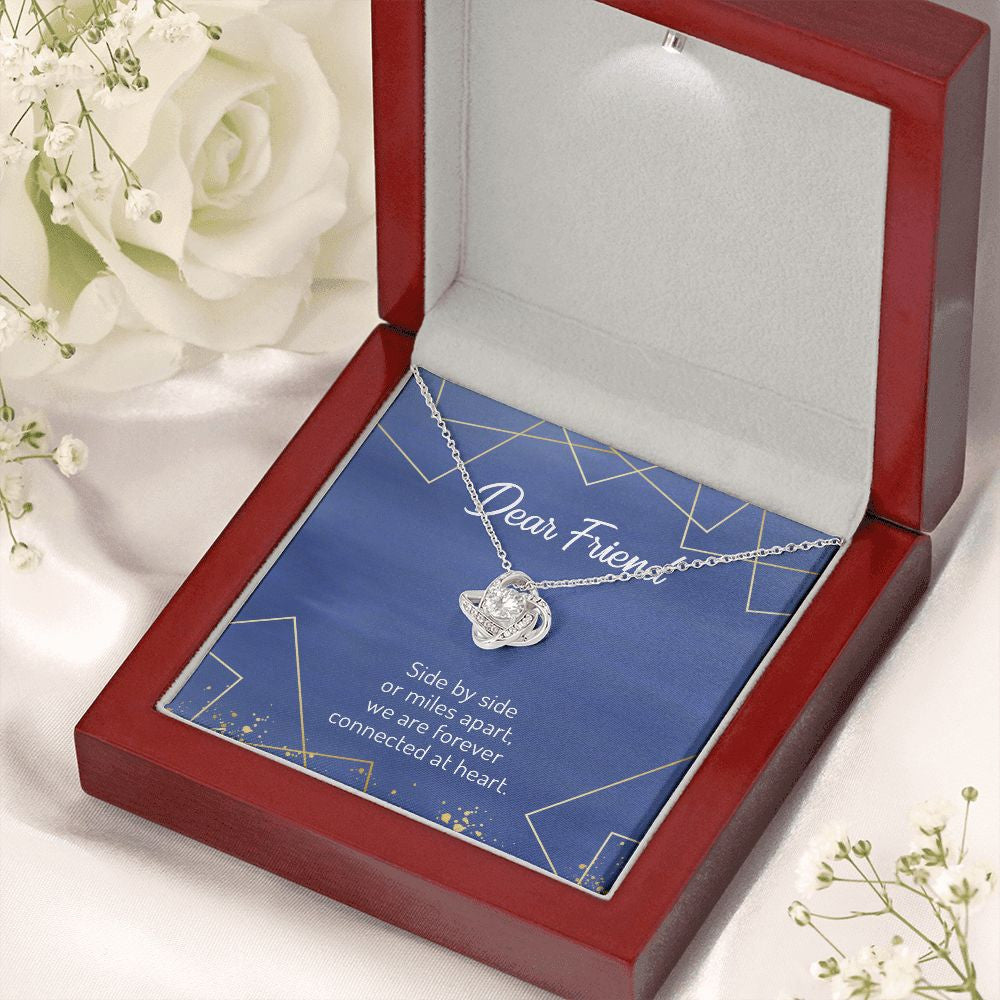 Side By Side Or Miles Apart love knot necklace premium led mahogany wood box