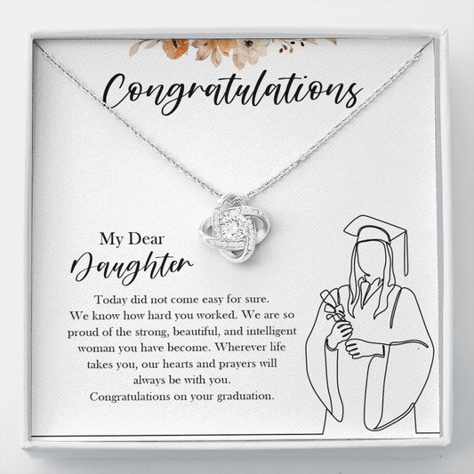 Strong Beautiful Woman love knot necklace front