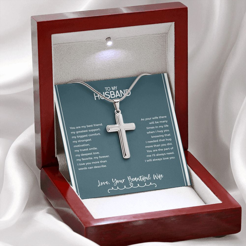 The Part Of Me I'll Always Need stainless steel cross premium led mahogany wood box