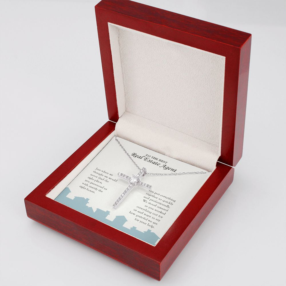 Presented the Right House cz cross necklace luxury led box side view