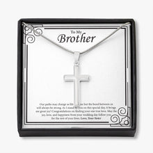 Load image into Gallery viewer, Paths May Change stainless steel cross necklace front
