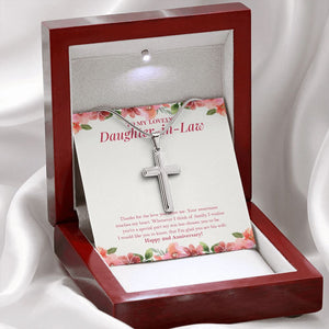 Glad You Are His Wife stainless steel cross premium led mahogany wood box