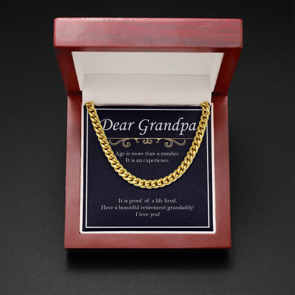Age Is An Experience cuban link chain gold mahogany box led