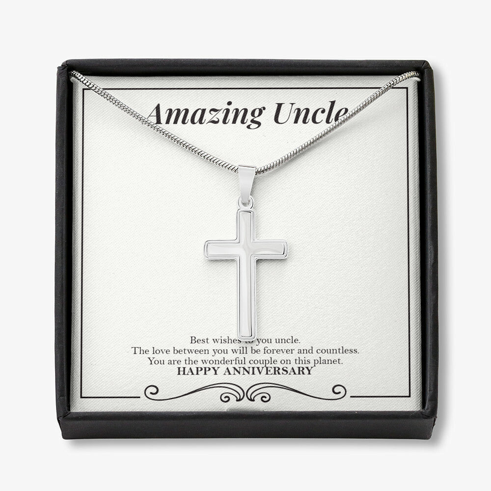 Wonderful Couple On This Planet stainless steel cross necklace front