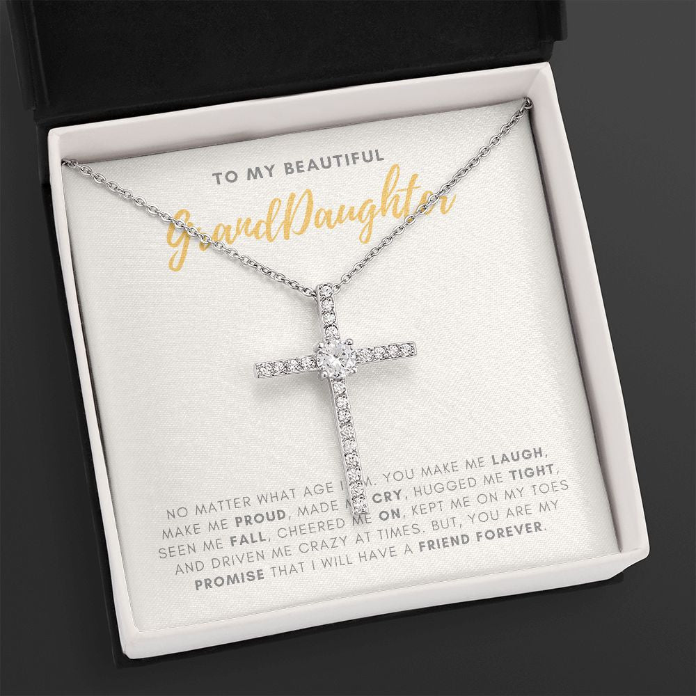 Make Me Laugh cz cross necklace close up