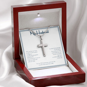 The Man You Are stainless steel cross premium led mahogany wood box