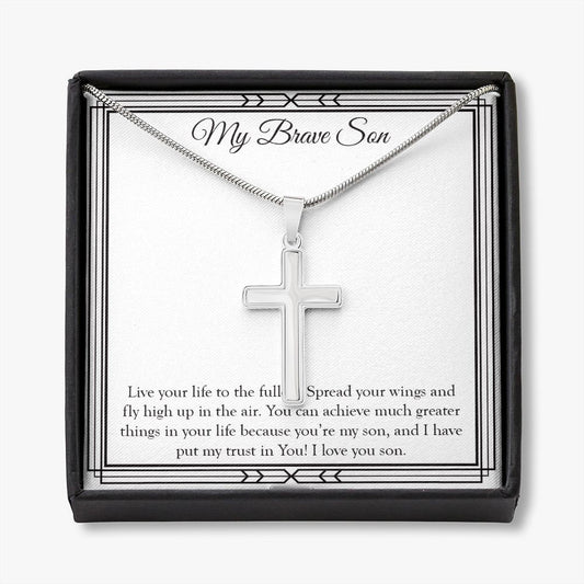 Live Life To The Fullest stainless steel cross necklace front