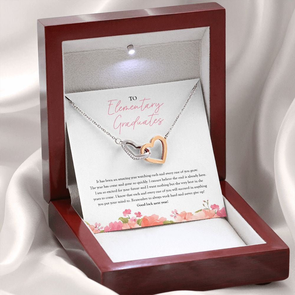Work Hard And Never Give Up interlocking heart necklace premium led mahogany wood box