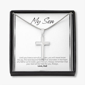 Heart Of A Father stainless steel cross necklace front