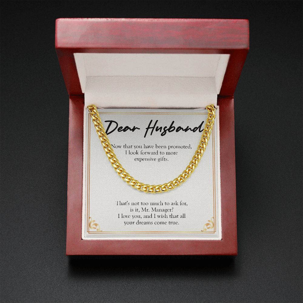 All Your Dreams Come True cuban link chain gold mahogany box led