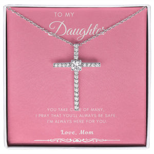 Always Here For You cz cross necklace front