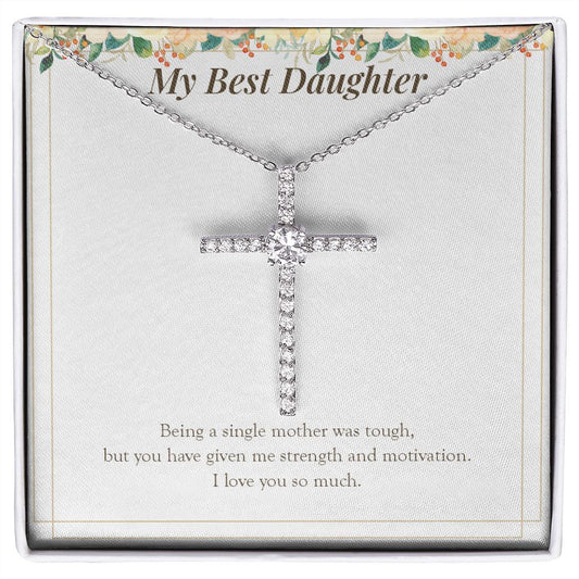 Given Me Strength And Motivation cz cross necklace front