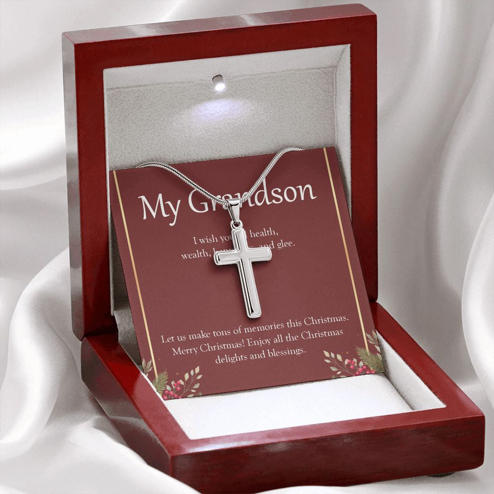 Tons Of Memories This Day stainless steel cross premium led mahogany wood box