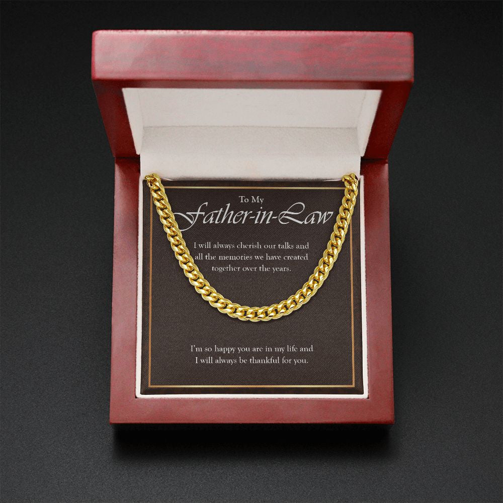 Will Always Cherish Our Talks cuban link chain gold mahogany box led