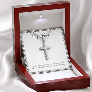 The Man You Will Become stainless steel cross premium led mahogany wood box