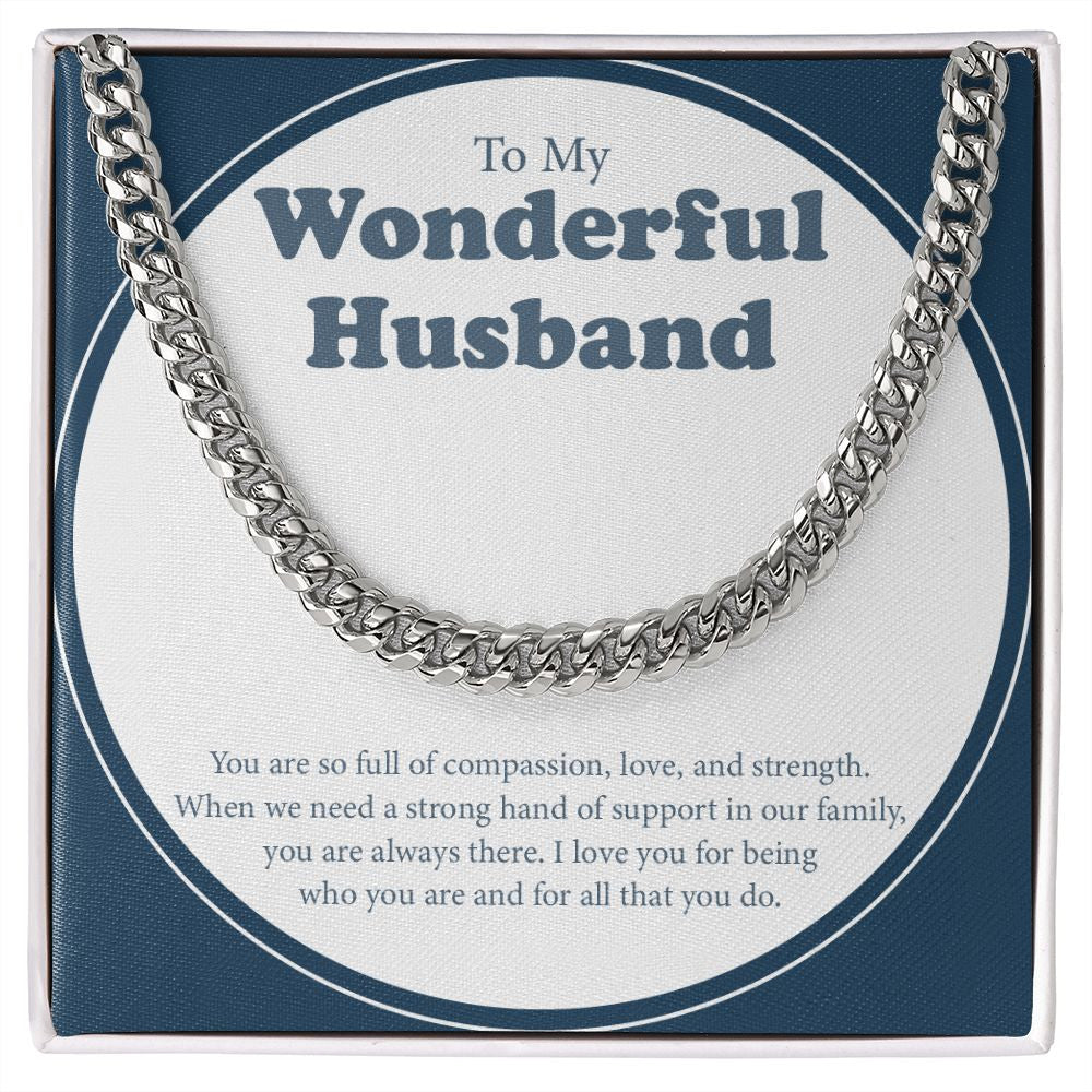 Compassion, Love and Strength cuban link chain silver front