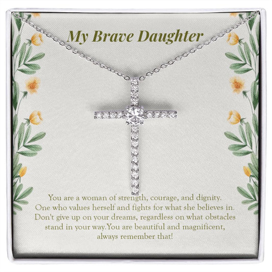 Woman Of Strength cz cross necklace front