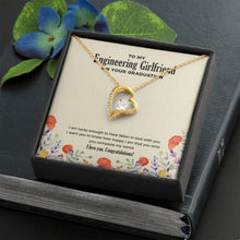 Load image into Gallery viewer, Lucky To Fall In Love forever love gold necklace front
