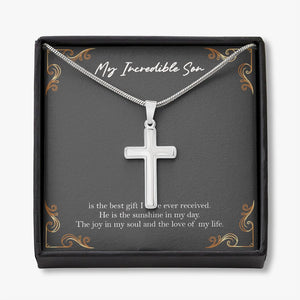 The Sunshine In My Day stainless steel cross necklace front