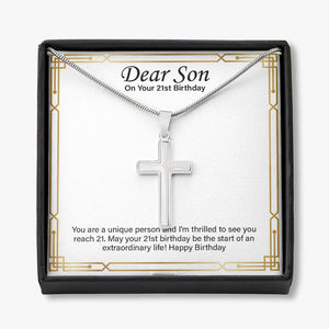 Happy To See You stainless steel cross necklace front