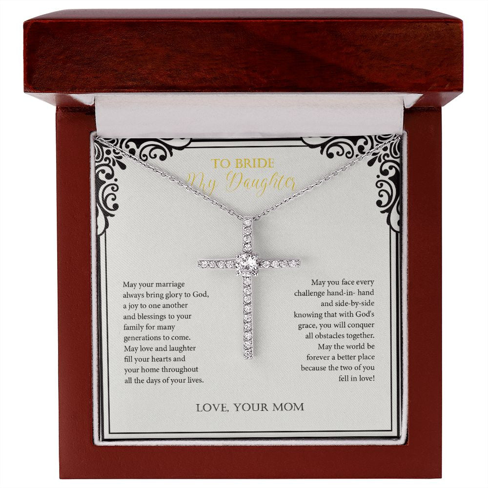 Blessings To Family cz cross necklace premium led mahogany wood box